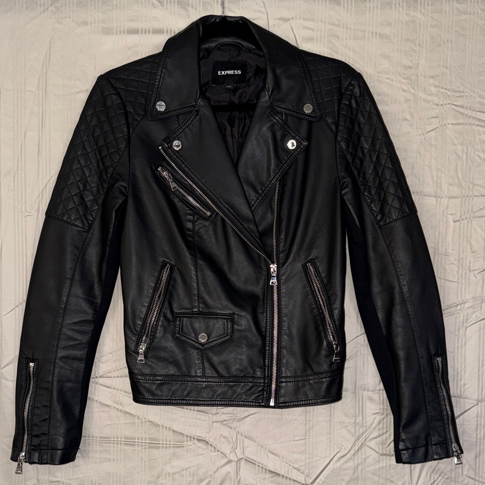 Express Black Leather Biker Jacket